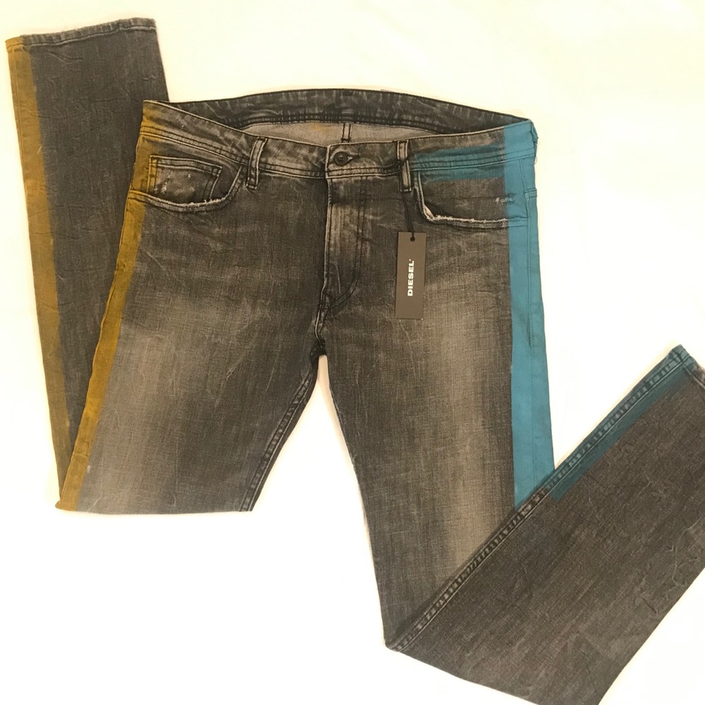 NWT MEN'S DARK-WASH DISTRESSED BK DENIM SIDESTRIPE